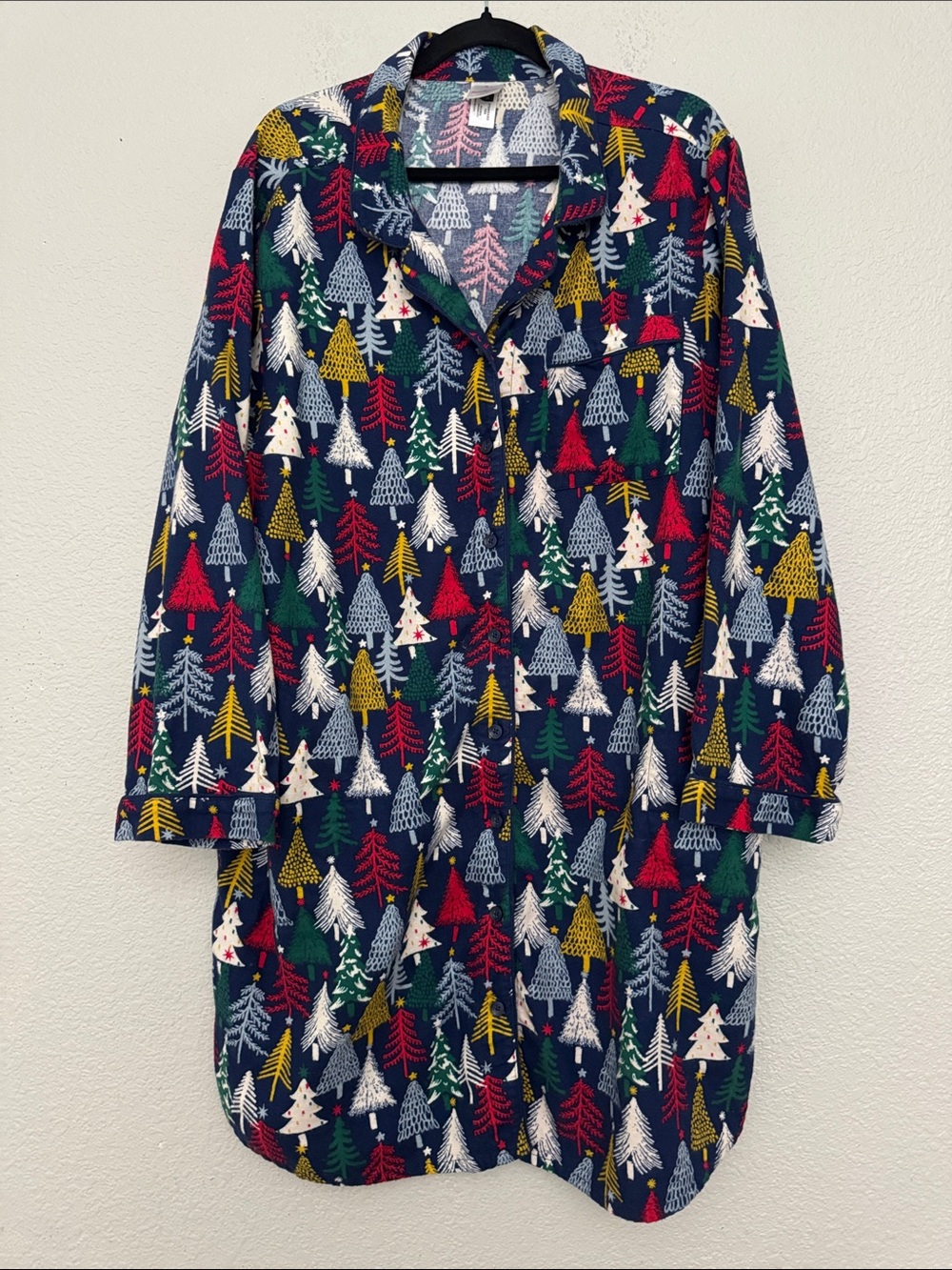 Hanna Andersson Twinkly Trees on Navy Holiday Flannel Night Shirt Cotton Size XL